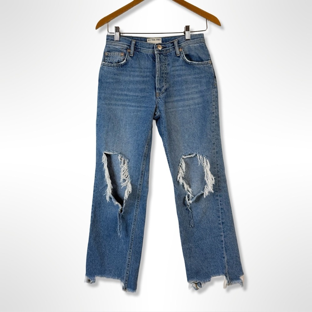 Free People We The Free Distressed Straight Leg Buttonfly Cropped Jeans Size 25